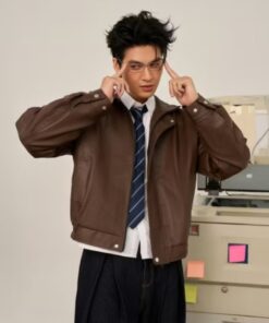 Áo Khoác Da Nam Cao Cấp Dài Tay Cổ Bẻ Leather Jacket