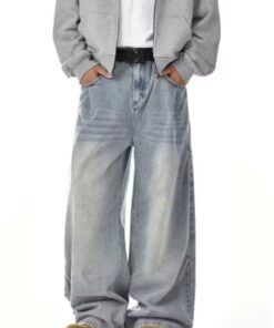 Quần Wash Jeans Form Rộng Xanh Nhạt Quần Ống Rộng Wide Leg Nam